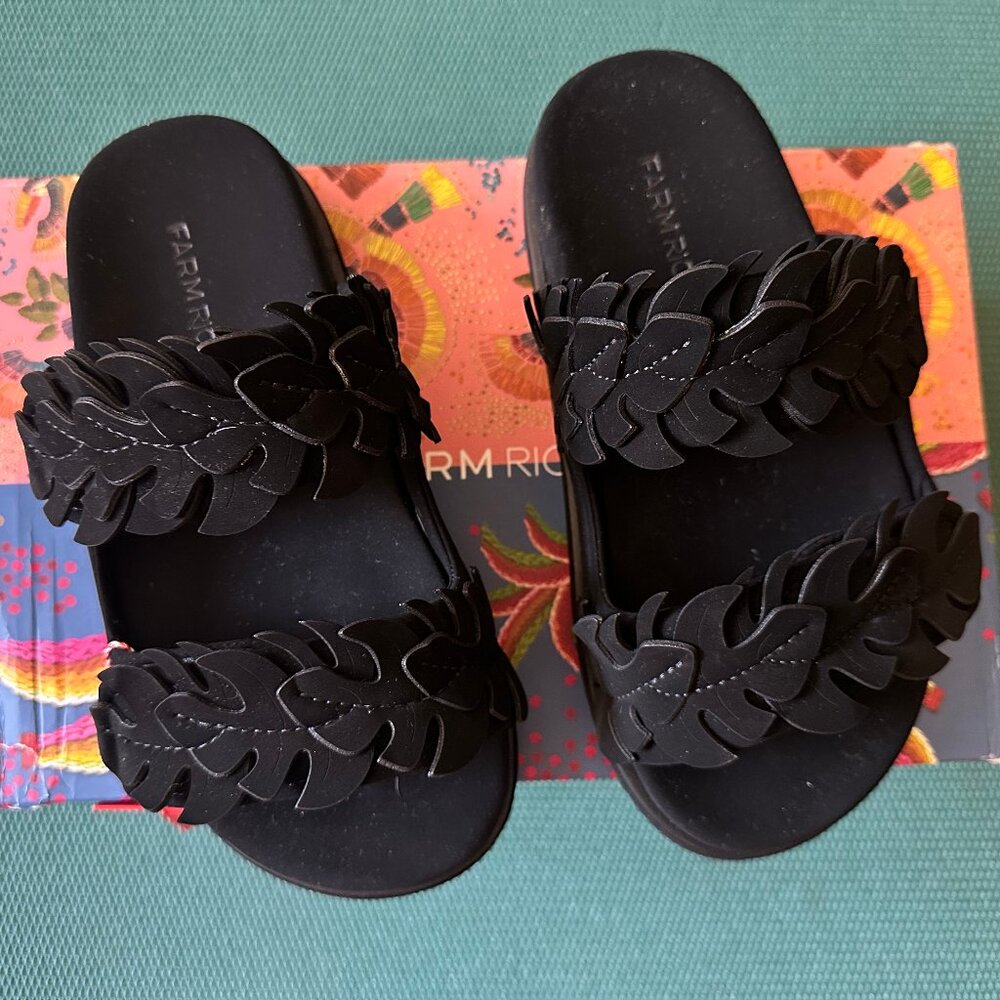 Farm Rio monstera Slides Black Size 7 NWT